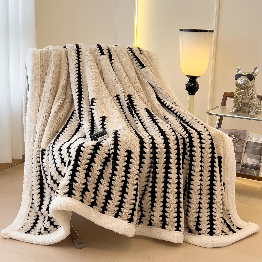 Fluffy Soft Plush Blanket for Winter Warm Thick Fleece Blanket with Geometric Striped Design Throws Blanket for Sofa Bed Bedroom