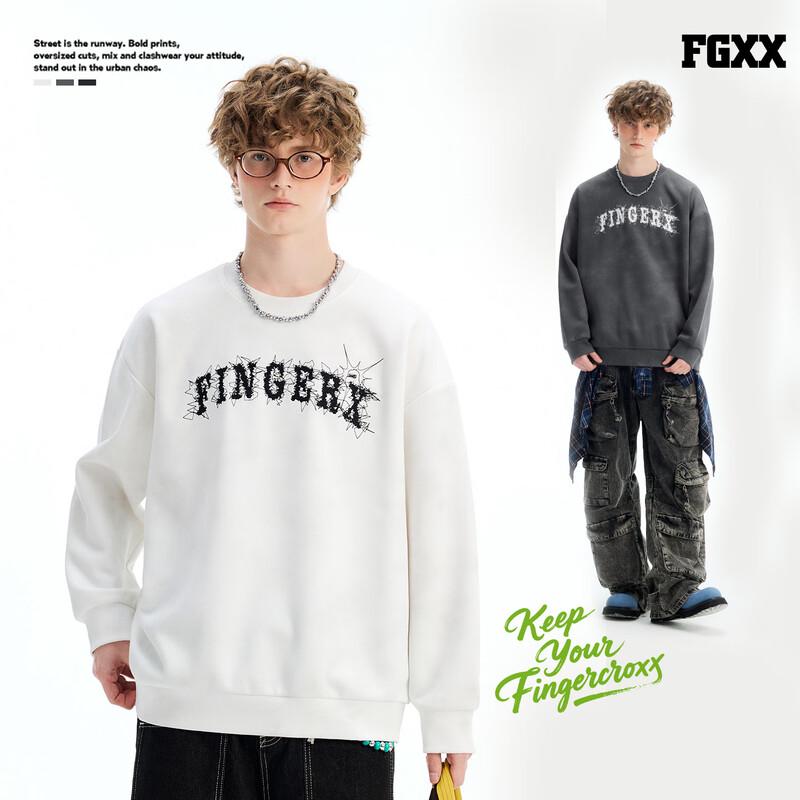 fingercroxxit Men's Heavyweight Embroidered Pullover Sweatshirt