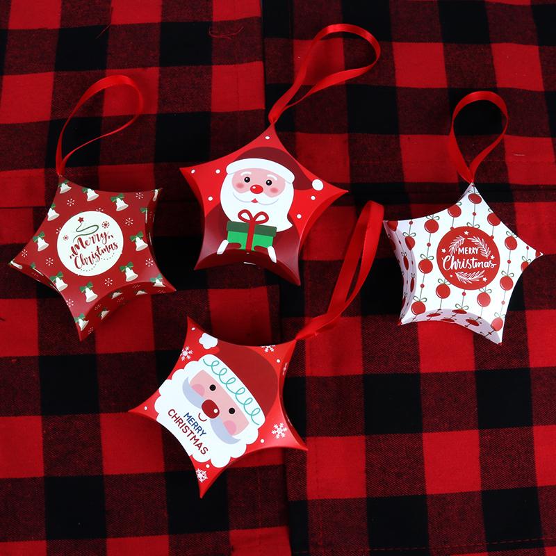 8pcs Christmas Gift Boxes Santa Claus Candy Box Star Shape Merry Christmas Boxes Bags Packaging New Year Xmas Decor Gift Bags