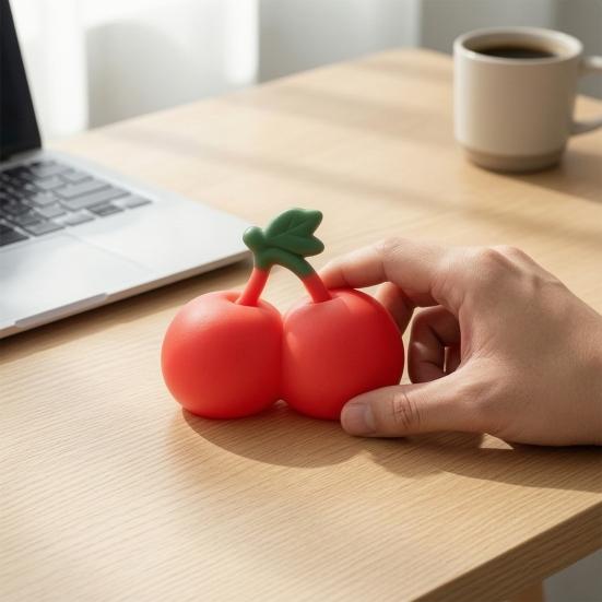 Cherry Stress Relief Toy Realistic Toy Giant Squeeze Fidget Soft Stretchy Simulation Fruit Sensory for Anxiety Portable Reliever