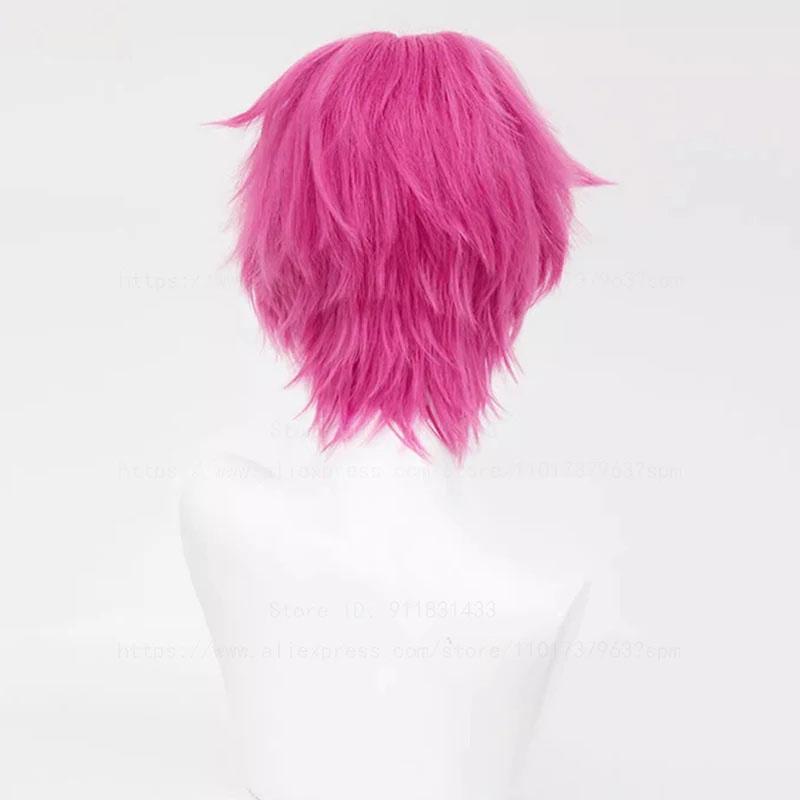 Vysoce kvalitní cosplay paruka Saiki Kusuo růžová krátká žáruvzdorné syntetické vlasy anime paruky pro hraní rolí + čepice pod paruku