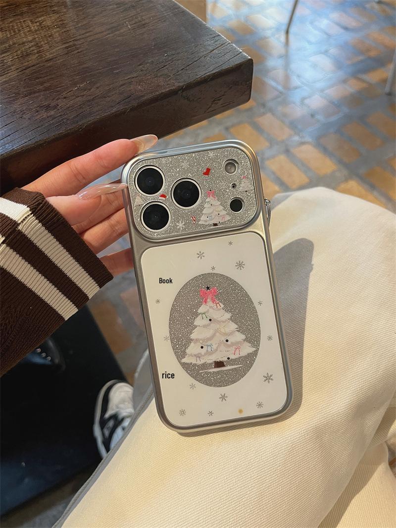 Korean Style Glitter Snowflake Christmas Tree Phone Case for iPhone 17/16 Pro Max/15/14 for Women iPhone 17