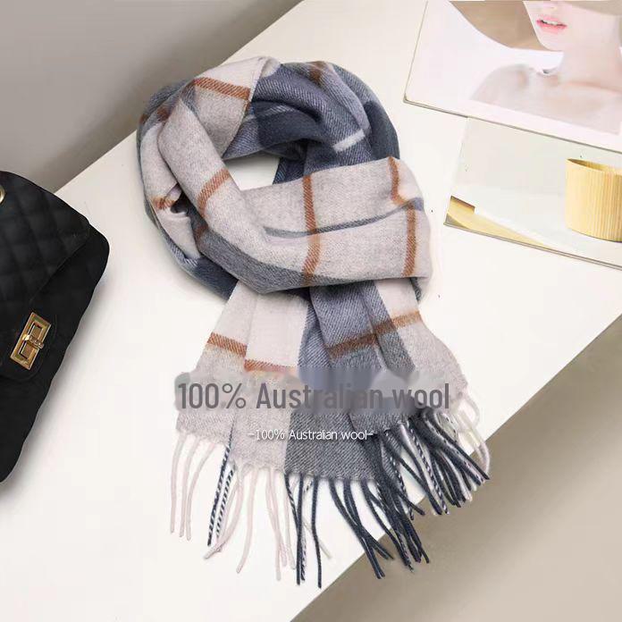 100% Wool Plaid Scarf for Women - Luxury Gift Shawl, Pure Wool Neck Scarf