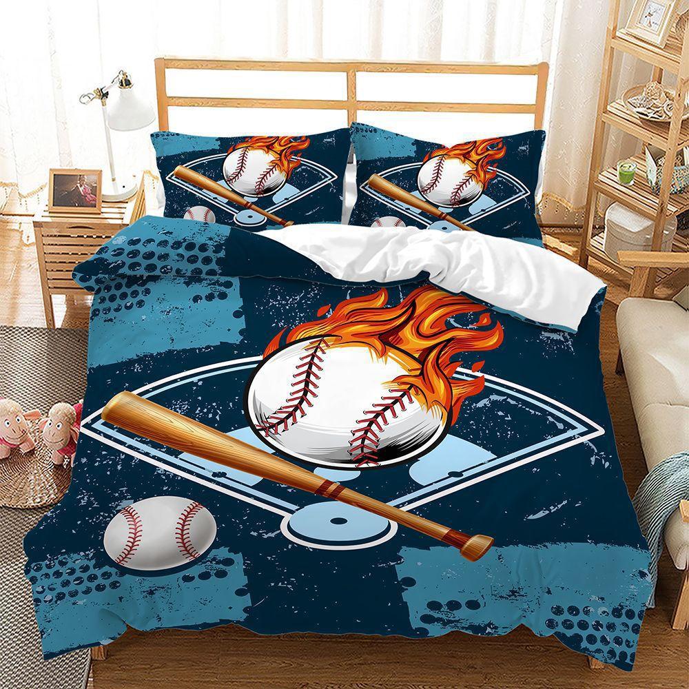 Baseball Sports Pattern Printing Quilt Cover Pillowcase 3D Digital Printing Three-Piece Set
