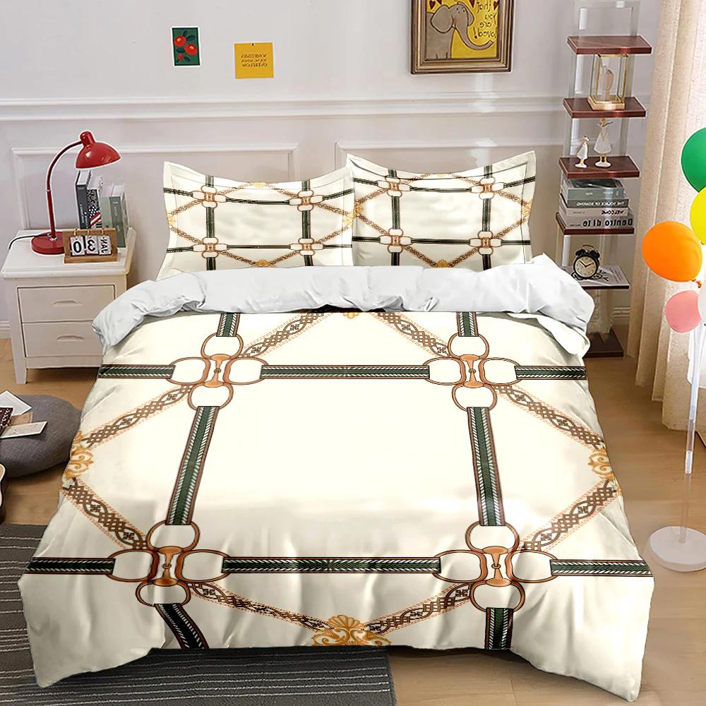 HD Luxury Chain Belt Print Bedding Set Duvet Cover 1 Duvet Cover 2 Pillowcases Adult and Children Bedding Set Luxury for Gifts