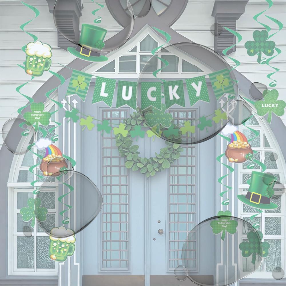 Irish Party Banner Decorations Set Shamrock Letter Banner Hanging Swirl Decor for Christmas Tree Home Craft Party Decor