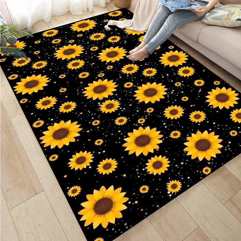 Rose Sunflower Daisy Peach Blossom Carpet Mat Colorful Flower Area Decorative Rugs for Room