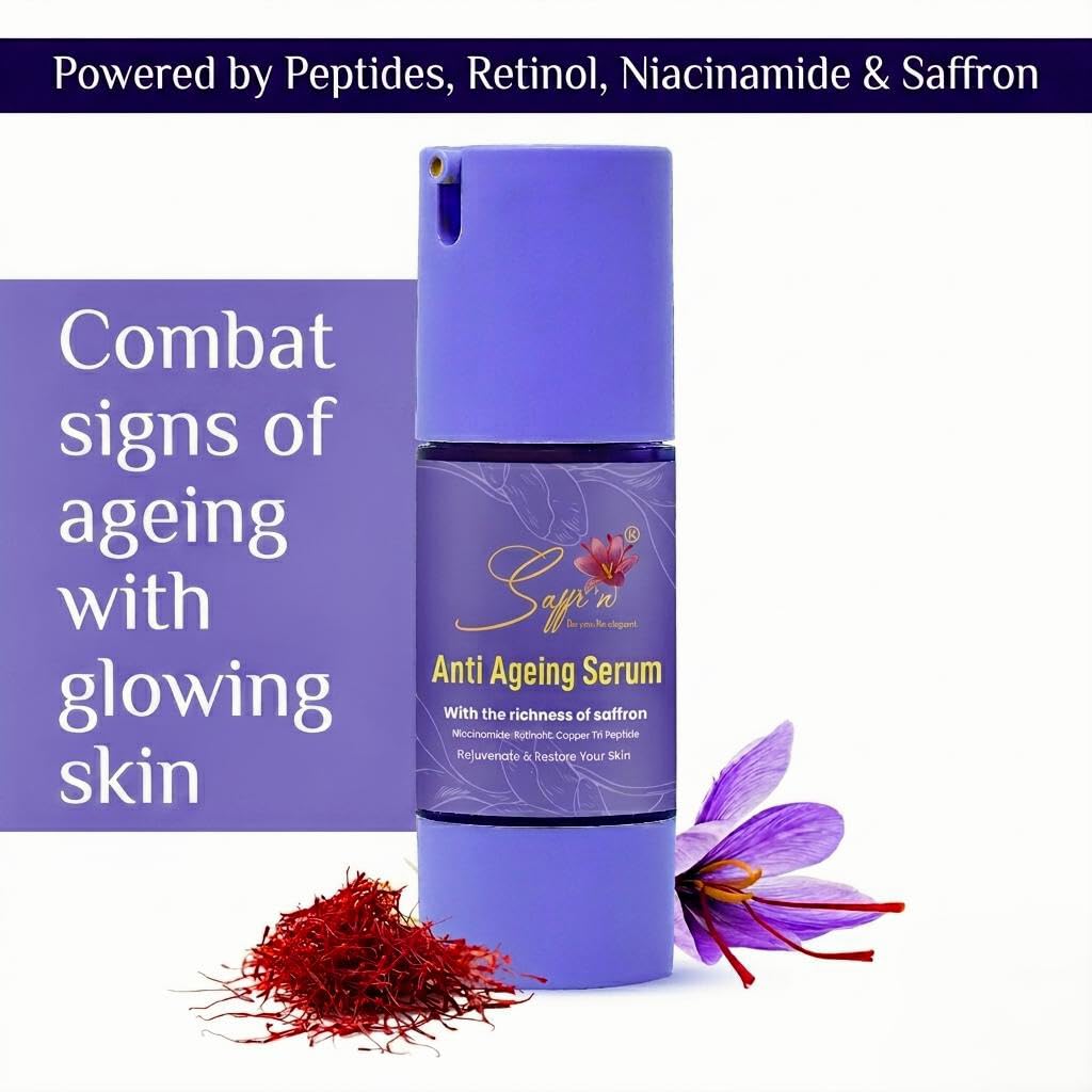 Anti Ageing Serum with Saffron extract, 5% Niacinamide, Peptides, Lactic Acid, Centella Asiatica to Reduce Ageing Signs | 30 ml