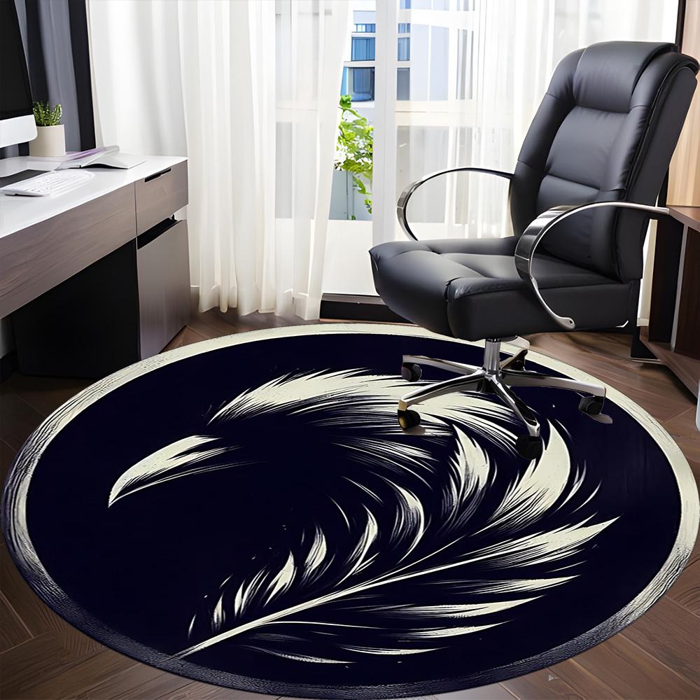 1PC Feather Artwork Office Round Rug, Non slip, Soft and Durable Office Rug for Interior Decoration, Perfect for Office