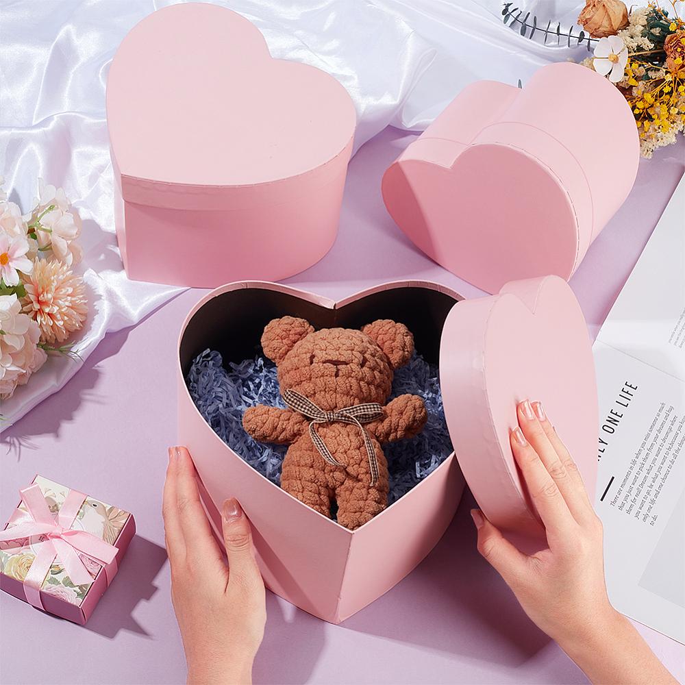 3Pcs Heart Paper Storage Gift Boxes Candy Packaging Case for Wedding Party Supplies Pink 16~19.5x18~21.8x10.5~13.5cm