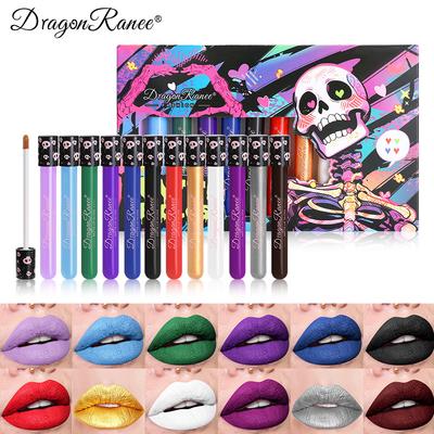 Dragon Ranee 12Pcs Halloween Lip Gloss Set - Matte Vampire Olive Black Purple Lipsticks for Creative Makeup