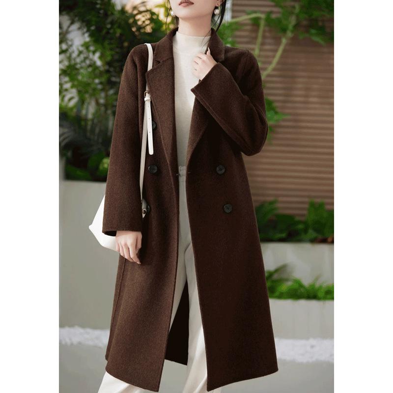 Women's Double-Faced 100% Wool Extra Long Loose Overcoat with Suit Collar
