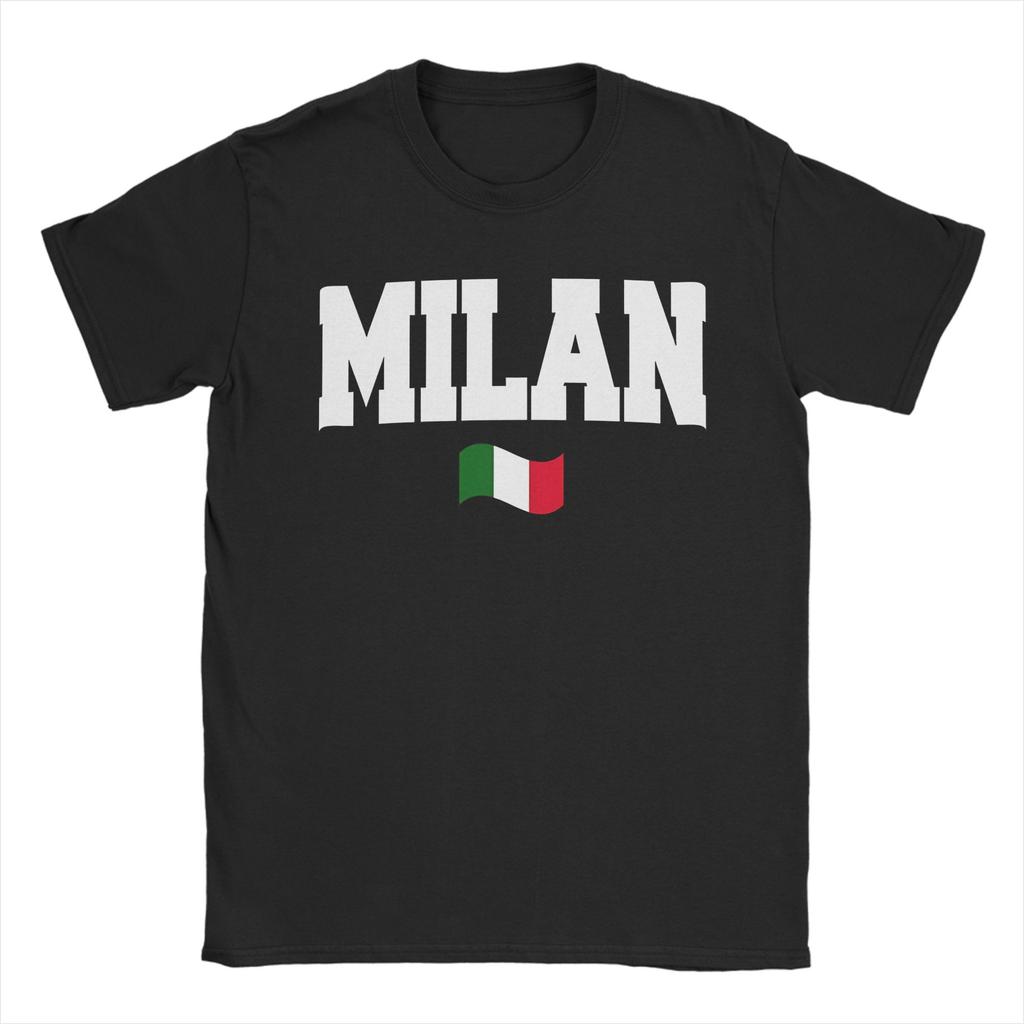 Unisex Womens TShirt Milan With Italy Flag TShirts Fashion Summer Tees Streetwear Cotton Tops Gift