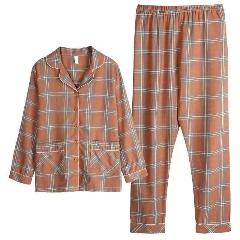 Pigiama in Cotone da Donna Primavera e Autunno Manica Lunga Indumento Esterno Servizio Casalingo Coreano Completo Camicia e Pantaloni a Manica Lunga