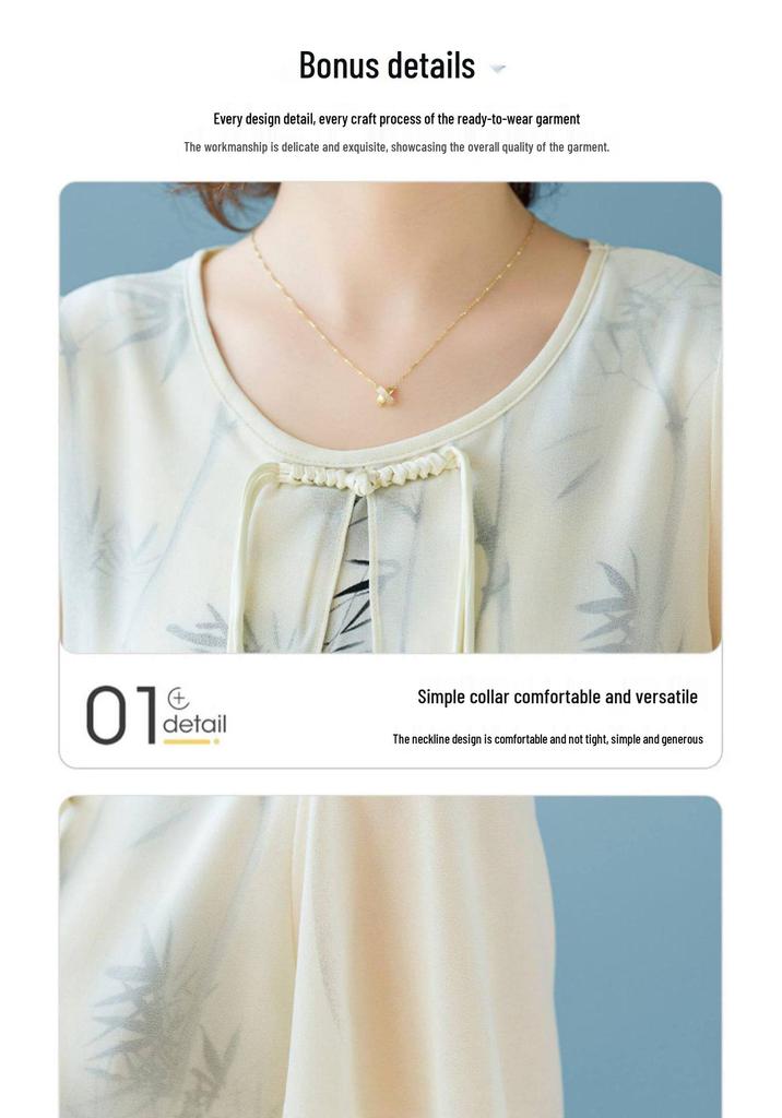 Elegant Summer Chiffon Skirt Set: Short-Sleeve Dress for Mature Women