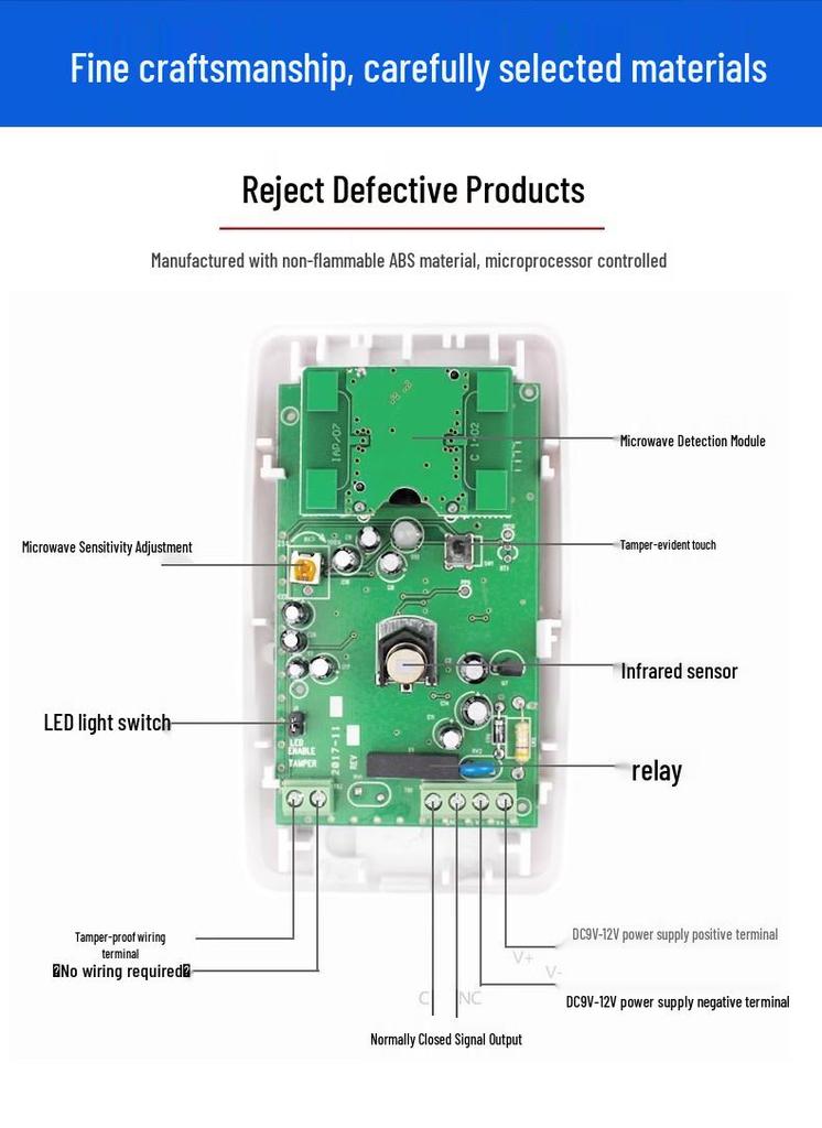 Wired Dual-Tech Infrared Microwave Detector Alarm Sensor