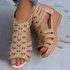 Fish mouth hollow rhinestone wedge heel sandals women's summer new high heels breathable sandals often