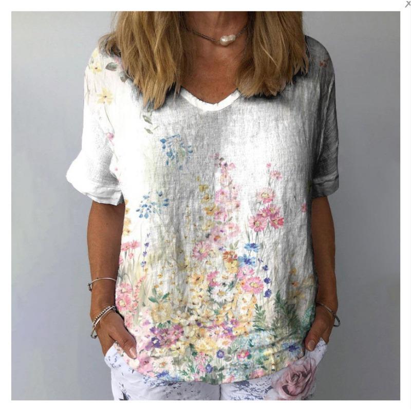 

Весна и лето Новая женская футболка свободного покроя с 3D-цифровым принтом и покатым вырезом 5XL