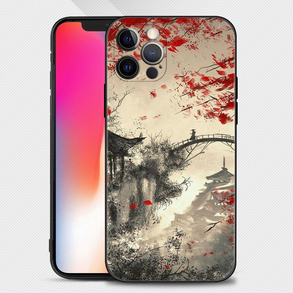 Landscape Ink Samurai Art Phone Case Cover Coque For Iphone Xiaomi Mi Samsung Galaxy Redmi Note A S 11 12 13 14 15 22 23 24 5G Pro Plus Max Fe Ultra
