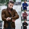 Brown diagonal zipper epaulettes denim locomotive men's leather jacket showing muscle men's XL large size zipper leather jacket tide