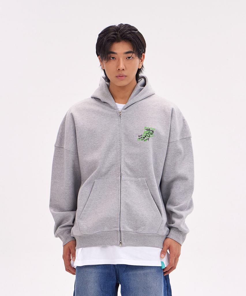 Astral Projection Graffiti Oversized Wide Shoulder Zip-Up Hoodie_Melange