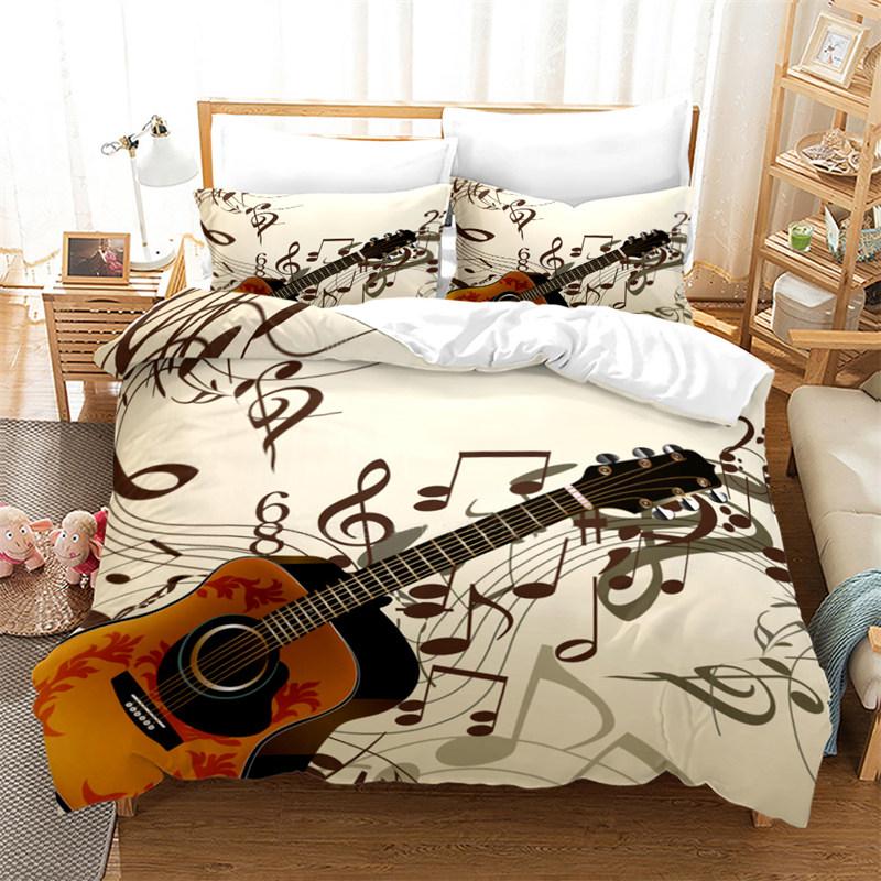 Comforter Guitar Queen Rock Music Theme Bedding Set Grunge Color Splashed Brick Wall Background Electronic Guitar Mics Design Comforter (quilt)-EU Single(135*200cm)3pcs