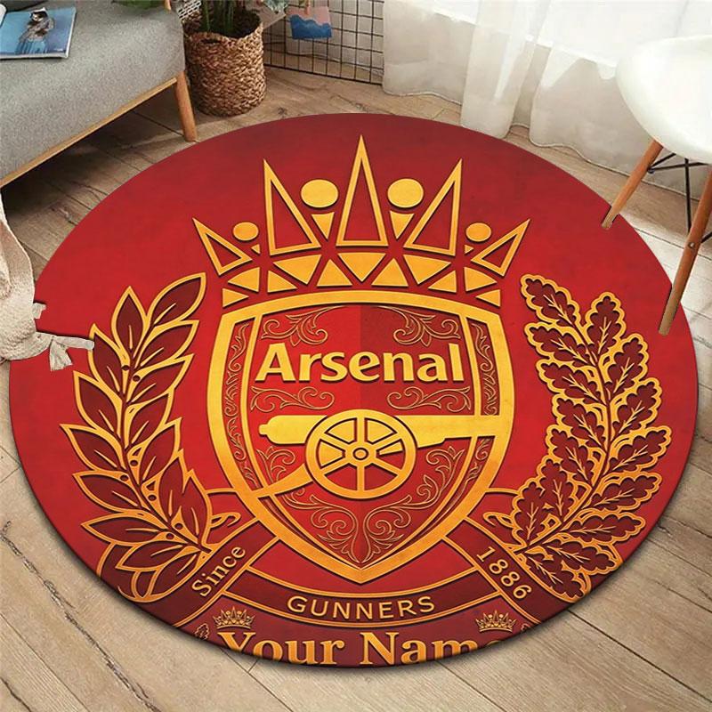 Arsenal F Benutzerdefinierter Name Runder Teppich, Teppich für Wohnzimmer Schlafzimmer Sofa Spielzimmer Dekoration, Rutschfeste Fußmatte