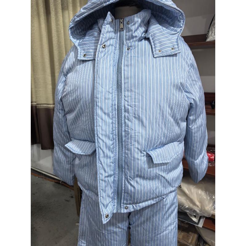 Winter vertical striped comfortable hooded cotton clothes jacket trousers set thickened warm bread clothes