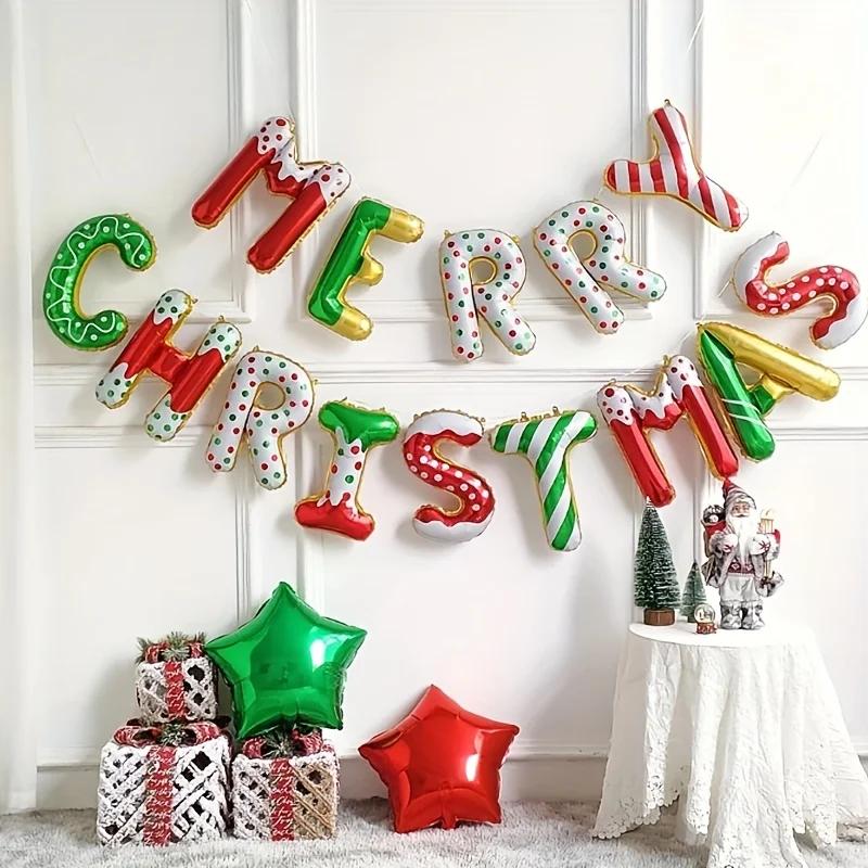 Merry Christmas Balloon Banner For Christmas Party Decorations 16inch Aluminum Foil Balloon Banner Happy New Year Decoration