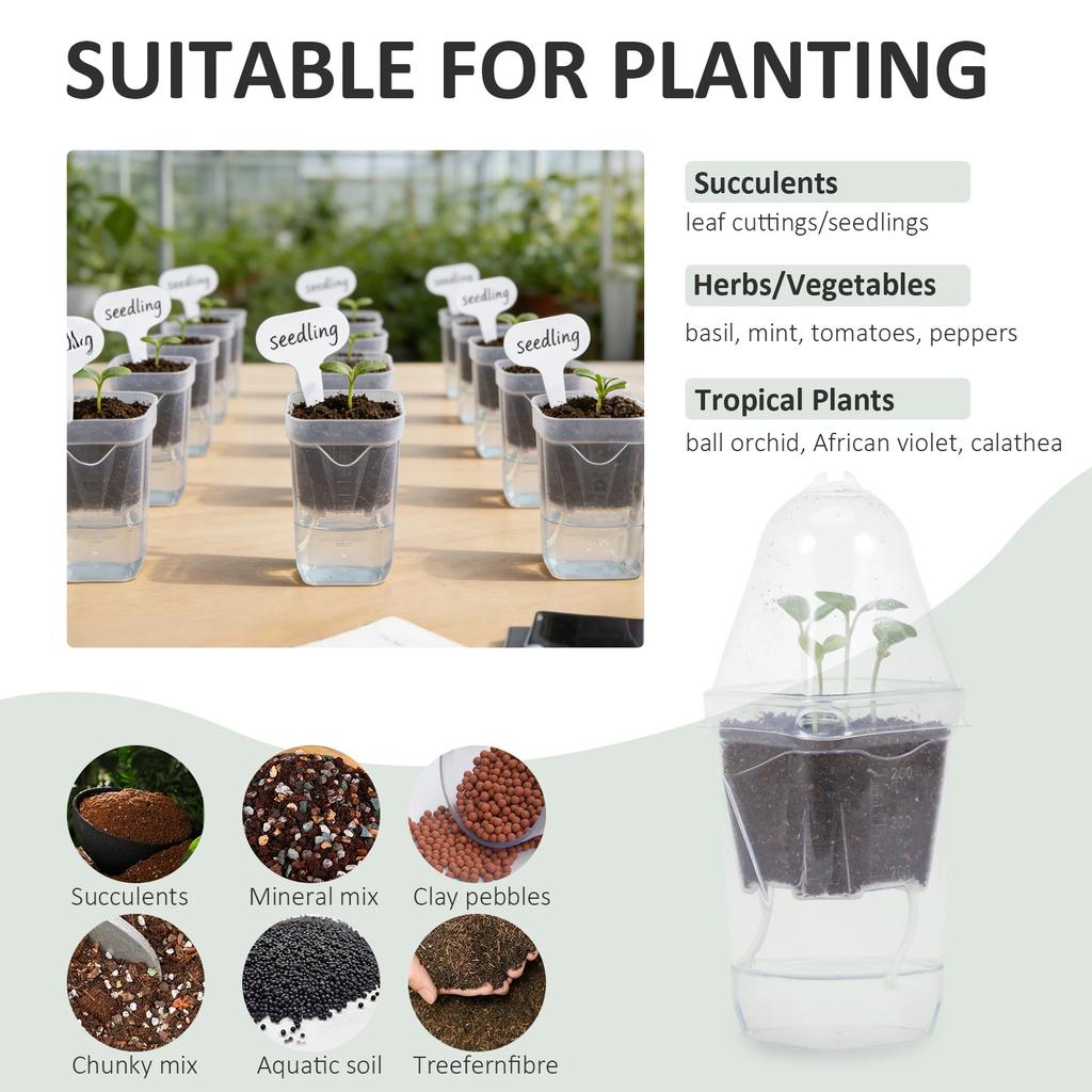 12Pcs Self Watering Flower Pot 7 inch Plastic Clear Plant Nursery Pots with Humidity Dome Small Gardening Pot Garden Accessories