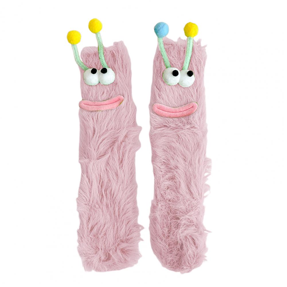 1 Two-Piece Collection Cartoon Socks Funny Expression Decoration Animal Big Eyes Thick Fuzzy Plush Warmth Retention Fall Winter  Practical Use
