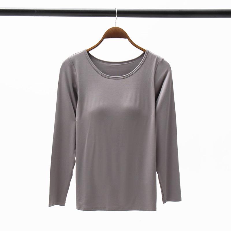 Modal Long-Sleeve Women's Base Shirt with Chest Pads, No Underwire, Integrated Cup, Autumn/Winter Outerwear & Sleepwear
