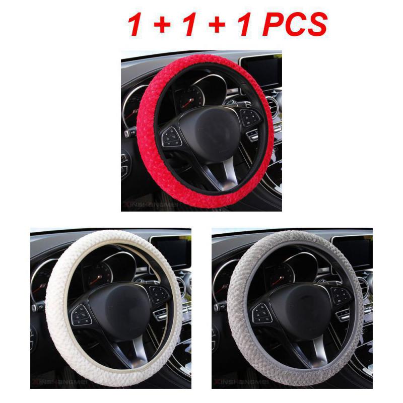 2/3PCS Car Steering Wheel Cover Non-slip Fashionable Winter Little Velvet Without Inner Ring Car Accessories Car Wheel Cover