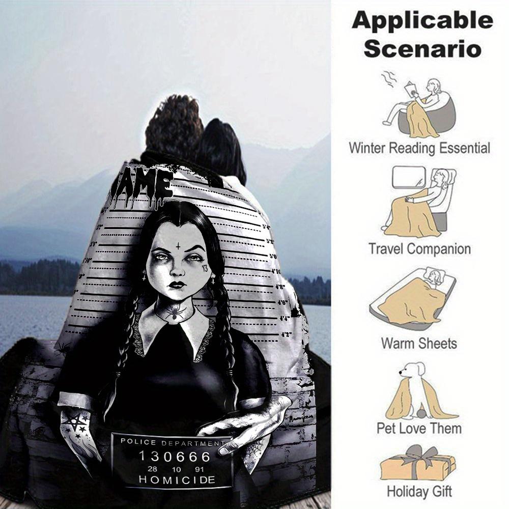 Wednesday Addams Mugshot Scene Blanket Lightweight Blanket For Sofa Bed Travel Camping Living Room Office Sofa Chair And Bed Digital Printed Fleece