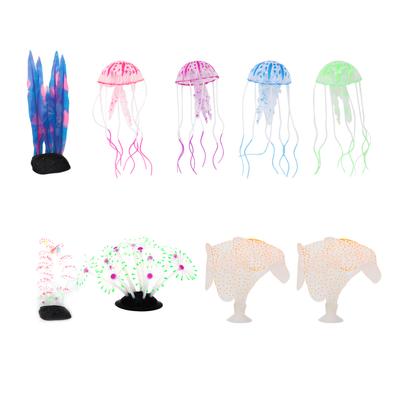 9PCS Aquarium Coral Decorations Luminous Effect Fish Tank Plants Silicone Artificial Jellyfish Coral Plant Decorations