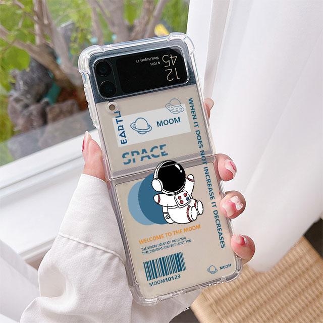 

Luxury Case For Samsung Galaxy Z Flip 3 4 5G Funda Z Flip3 Clear PC Hard Shockproof Back Phone Coque Cartoon Astronaut Samsung Z Flip 3 5G