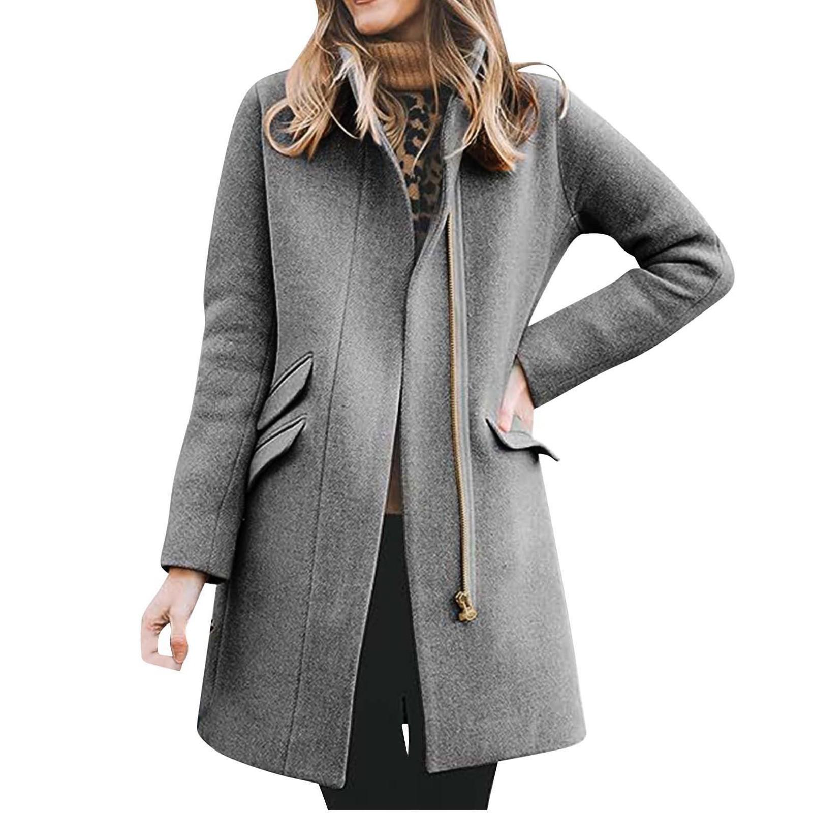 

Женское зимнее теплое длинное пальто, классическое повседневное пальто с застежкой-молнией спереди XL