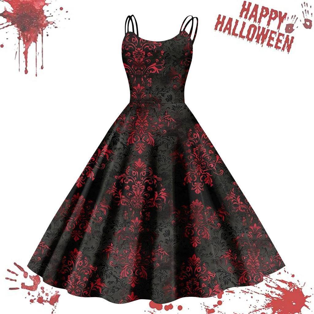 Dámské ležérní vintage šaty na ramínka s halloweenským potiskem