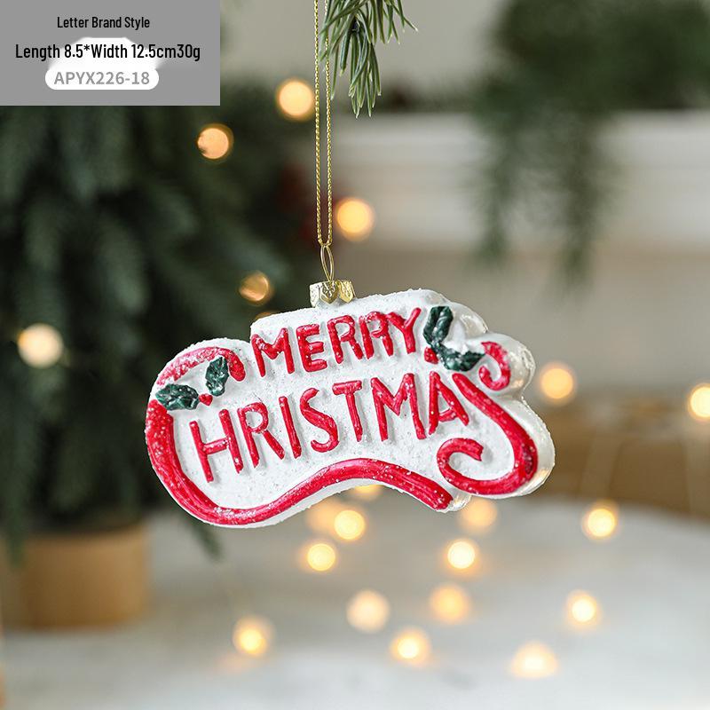 Red & White Painted Wooden House Christmas Ornaments: Car, Gift Cane, Donut, & Cloth Pendants