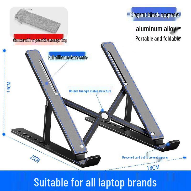 Aluminum Alloy Laptop Stand: Portable Folding Riser with Heat Dissipation and Adjustable Height.
