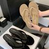 Toe cool slippers retro suede high-heeled slippers women's design sense niche wood grain wedge flip-flops