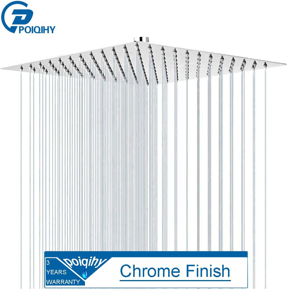 POIQIHY Ultrathin Golden Shower Head 16" Stainless Steel Rainfall Shower Faucet Head Bathroom Black Large Flow Showerhead Faucet