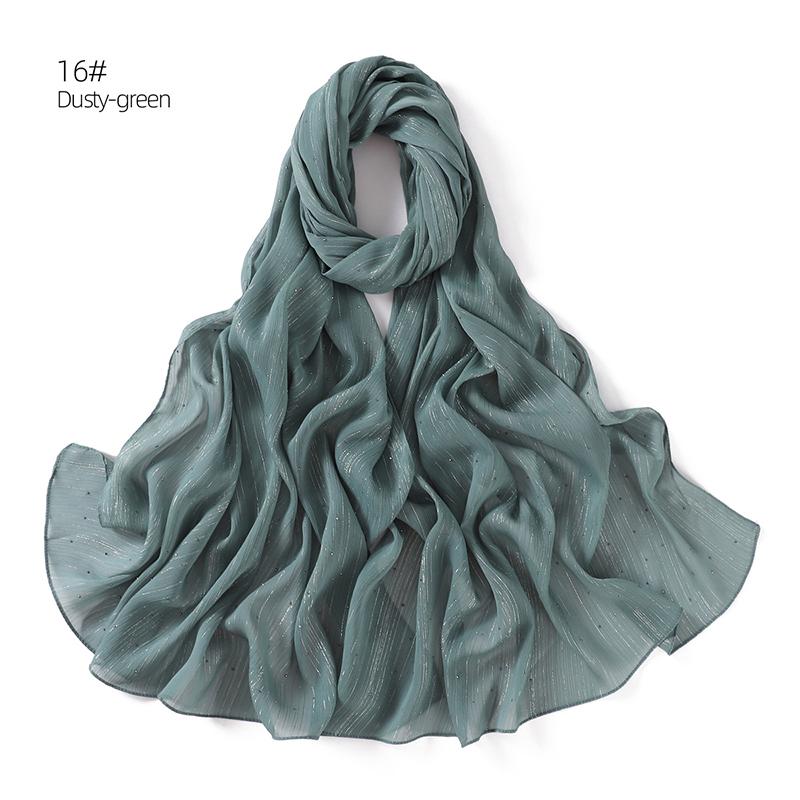 Spring Plain Wrinkle Rhinestone Shiny Shimmer Shawls Scarf for Women Ramadan High Quality Wrap Beach Stole Bufandas Muslim Hijab