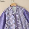 ZANZEA Women Boho Print Summer Casual V-Neck 3/4 Sleeve Loose Cape Blouse