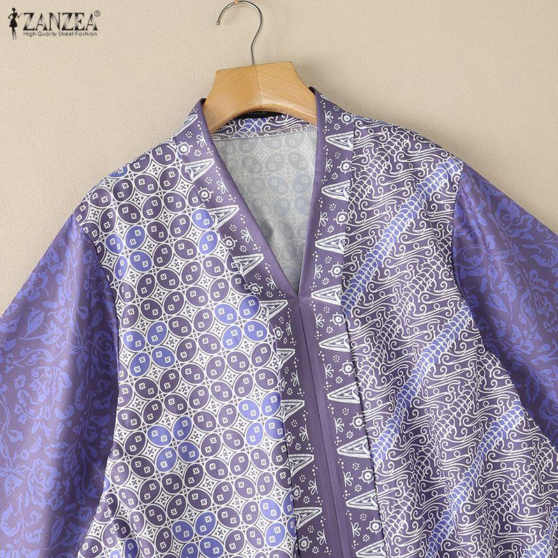 ZANZEA Women Boho Print Summer Casual V-Neck 3/4 Sleeve Loose Cape Blouse