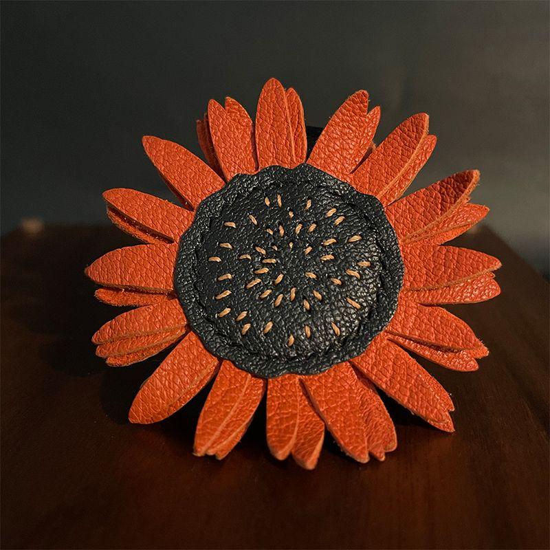 Sun Flower 3D Genuine Leather Handmade Keychain Bag Charm Personalized and Minimalist Decoration