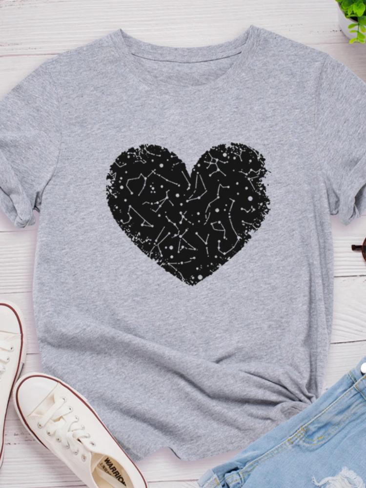 Black Heart Print T Shirt Women Short Sleeve O Neck Loose Tshirt Summer Women Causal Tee Shirt Tops Camisetas Mujer