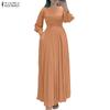 Women Casual Round Neck Solid Color Long Sleeve Loose Dress