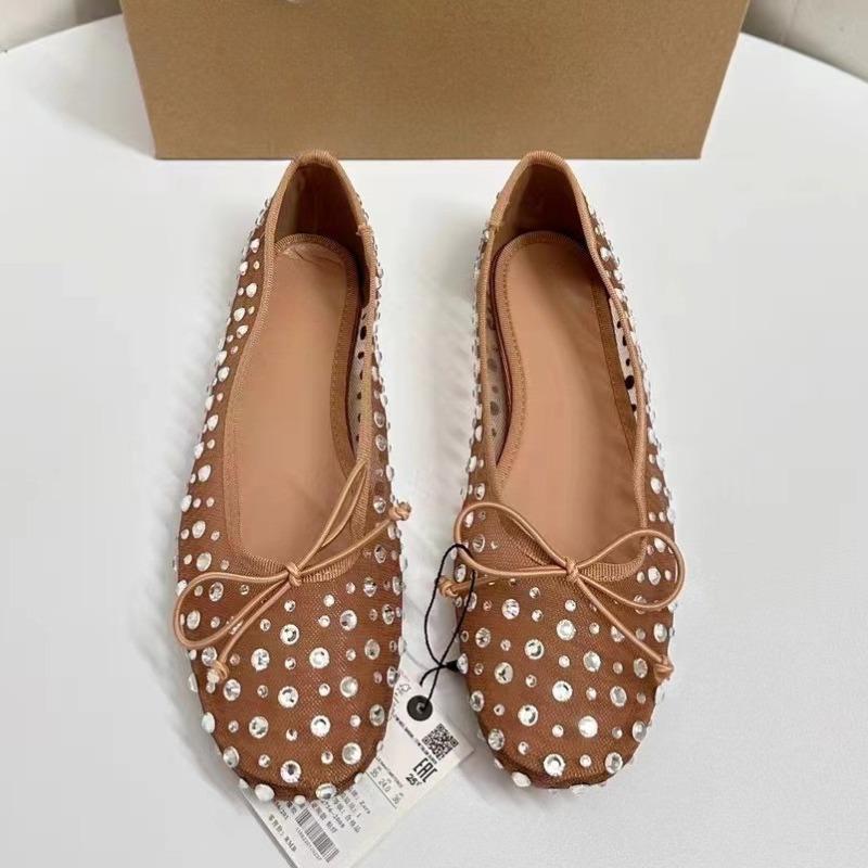 Luxury Crystal Women Ballet Flats Shiny Mesh Light Breathable Comfortable Walking Outside   Autumn Shoes for Ladies