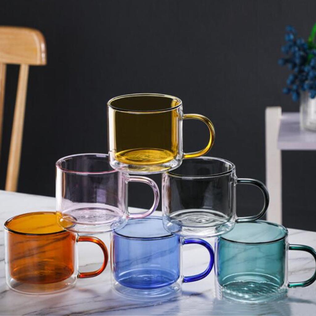 Double Walled Insulated Glass Mug Colorful Transparent Mug with Handle Coffee Cup